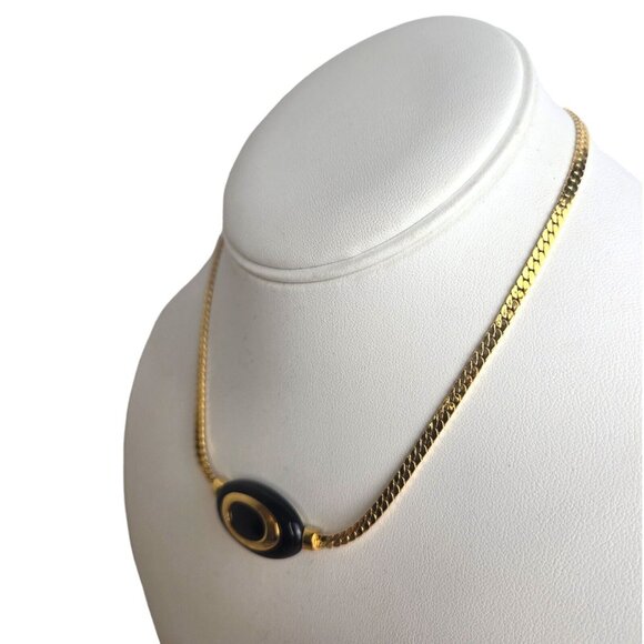 Crown Trifari Statement Black Gold Necklace Glam Vintage 80s 15" - Picture 8 of 9